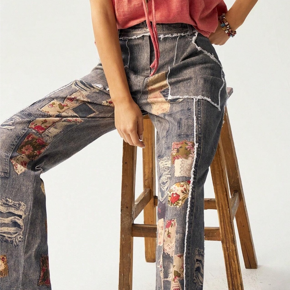 BellanBlue Gray Patchwork Straight Leg Jeans - image 5